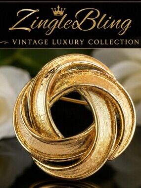 Vintage Crown Trifari Gold Tone Interwoven Ribbon Swirl Brooch Pin